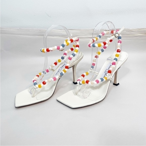 Jimmy Choo Amiral Beaded Raffia Heels - Picture 10 of 13